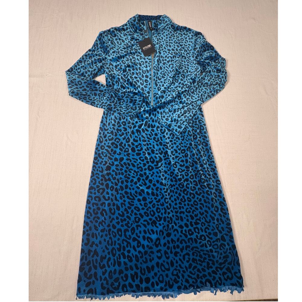 Stylewe blue leopard dress NWT fringe spandex M Halloween